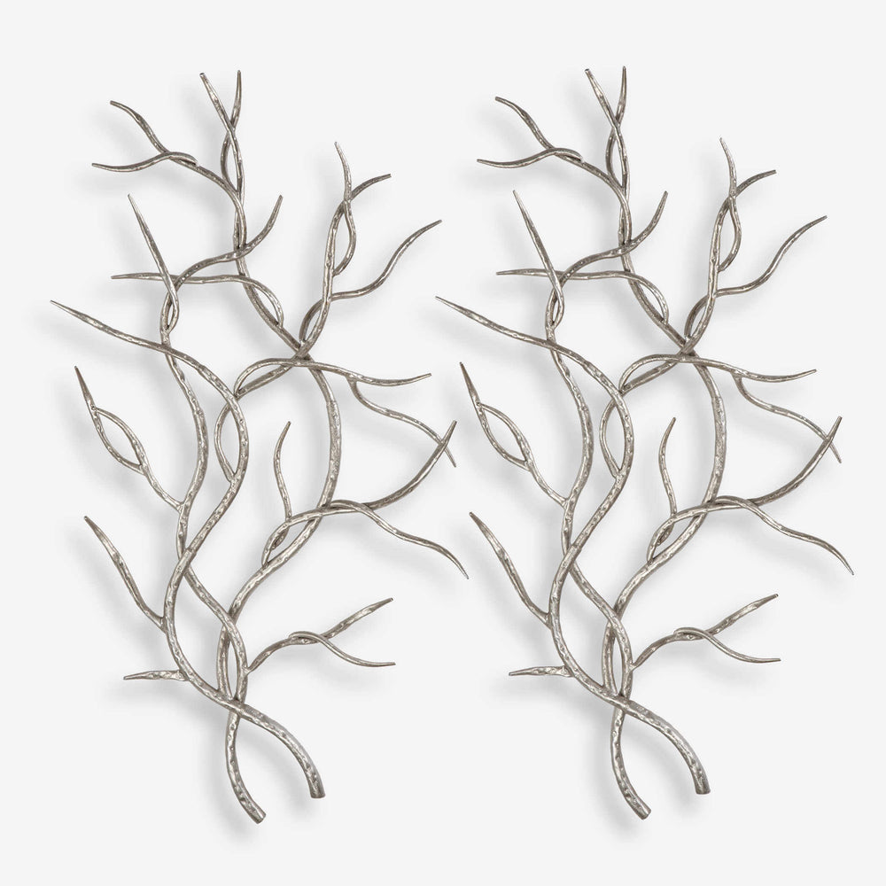 Silver Branches Metal Wall Decor, Set of 2-Accessories-High Fashion Home