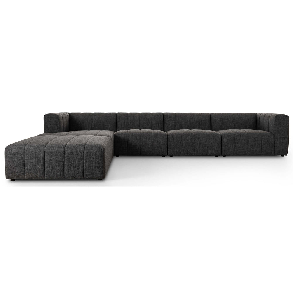 Langham Channeled 4 Piece Left Chaise Sectional w/Ottoman, Saxon Charcoal-Furniture - Sofas-High Fashion Home