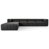 Langham Channeled 4 Piece Left Chaise Sectional w/Ottoman, Saxon Charcoal-Furniture - Sofas-High Fashion Home