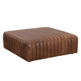 Lewin Leather Square Ottoman, Aged Cognac-Furniture - Chairs-High Fashion Home