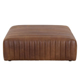 Lewin Leather Square Ottoman, Aged Cognac-Furniture - Chairs-High Fashion Home