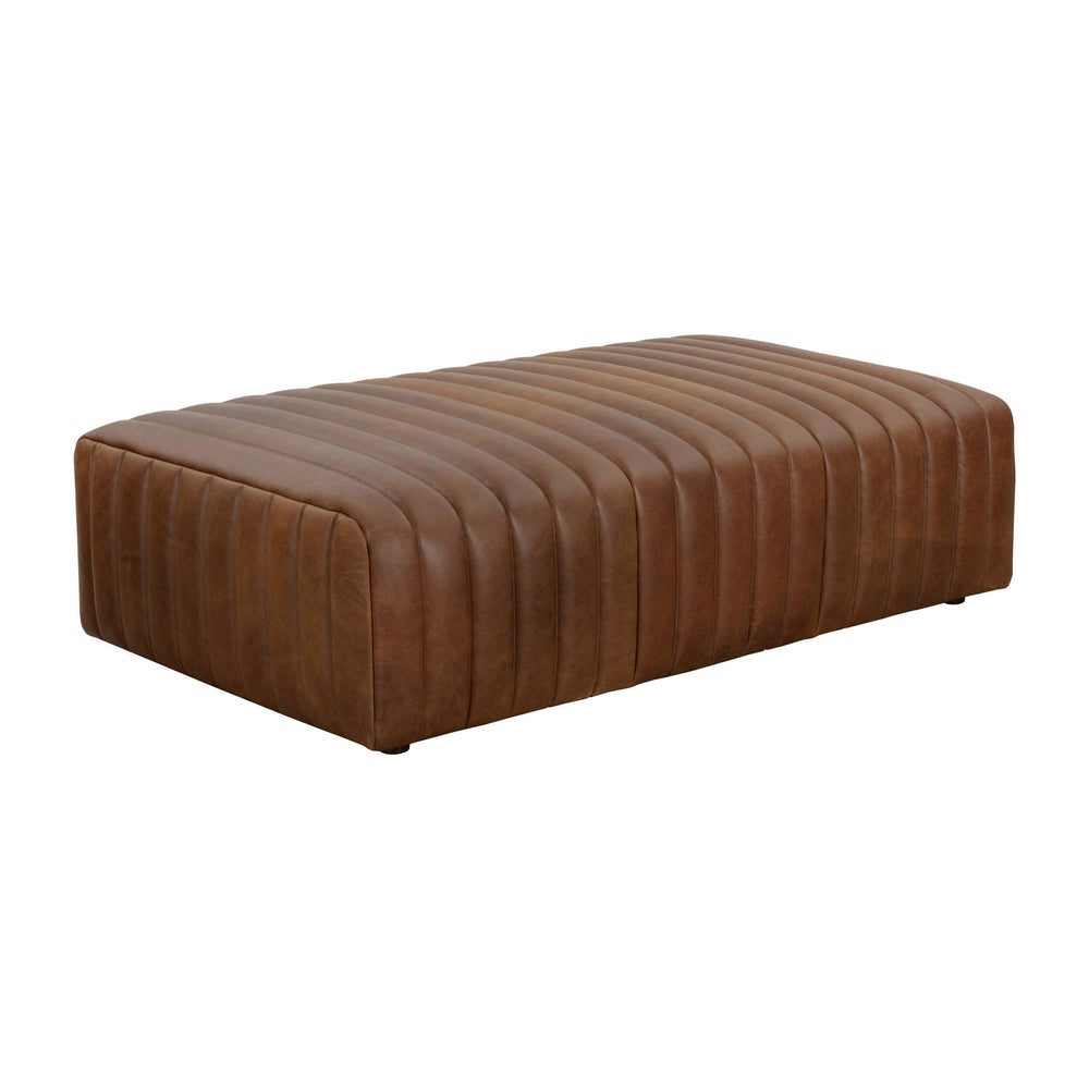 Lewin Leather Rectangular Ottoman, Aged Cognac-Furniture - Chairs-High Fashion Home