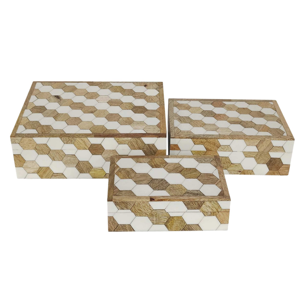 Hexagon Inlay Box, Set of 3-Accessories-High Fashion Home