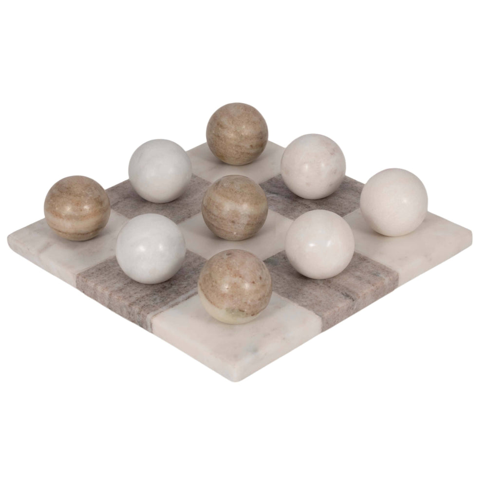 Marble Tic-Tac-Toe, White/Beige-Accessories-High Fashion Home