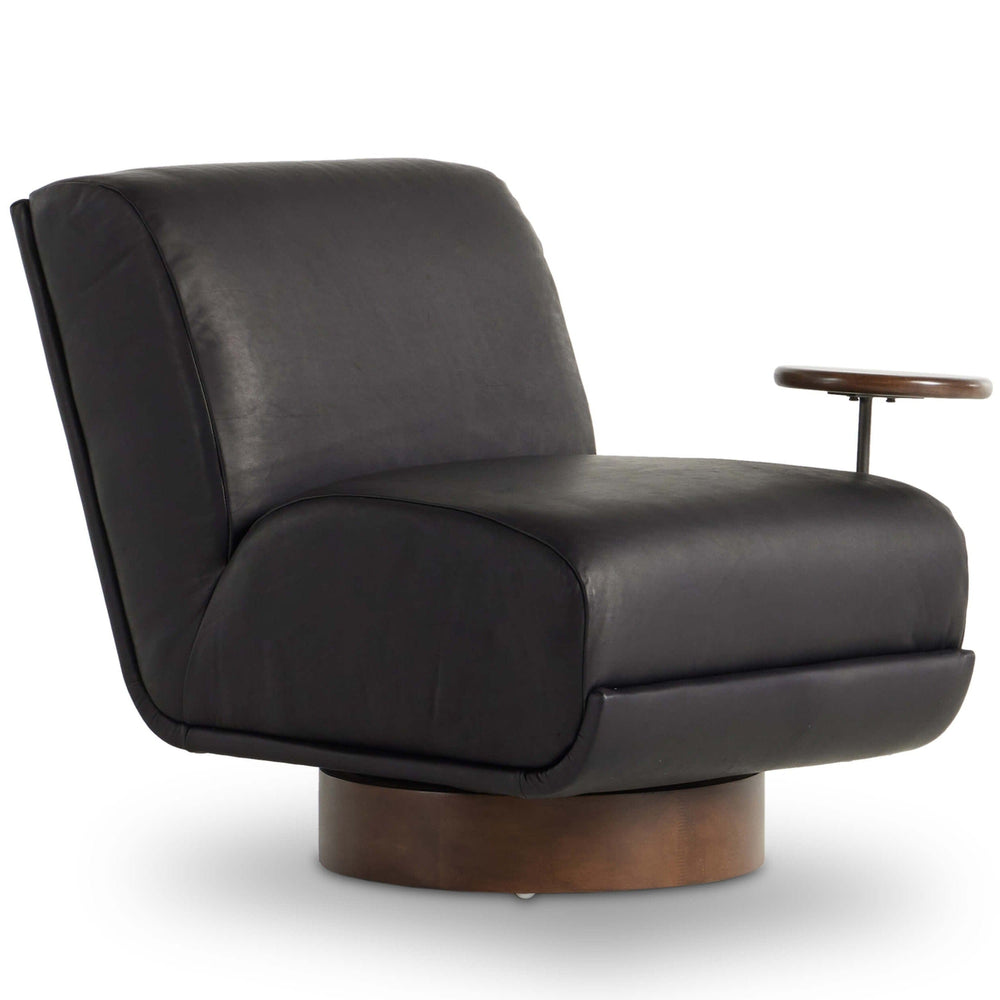 Bronwyn Leather Swivel Chair w/Side Table, Heirloom Black w/Almond-Furniture - Chairs-High Fashion Home