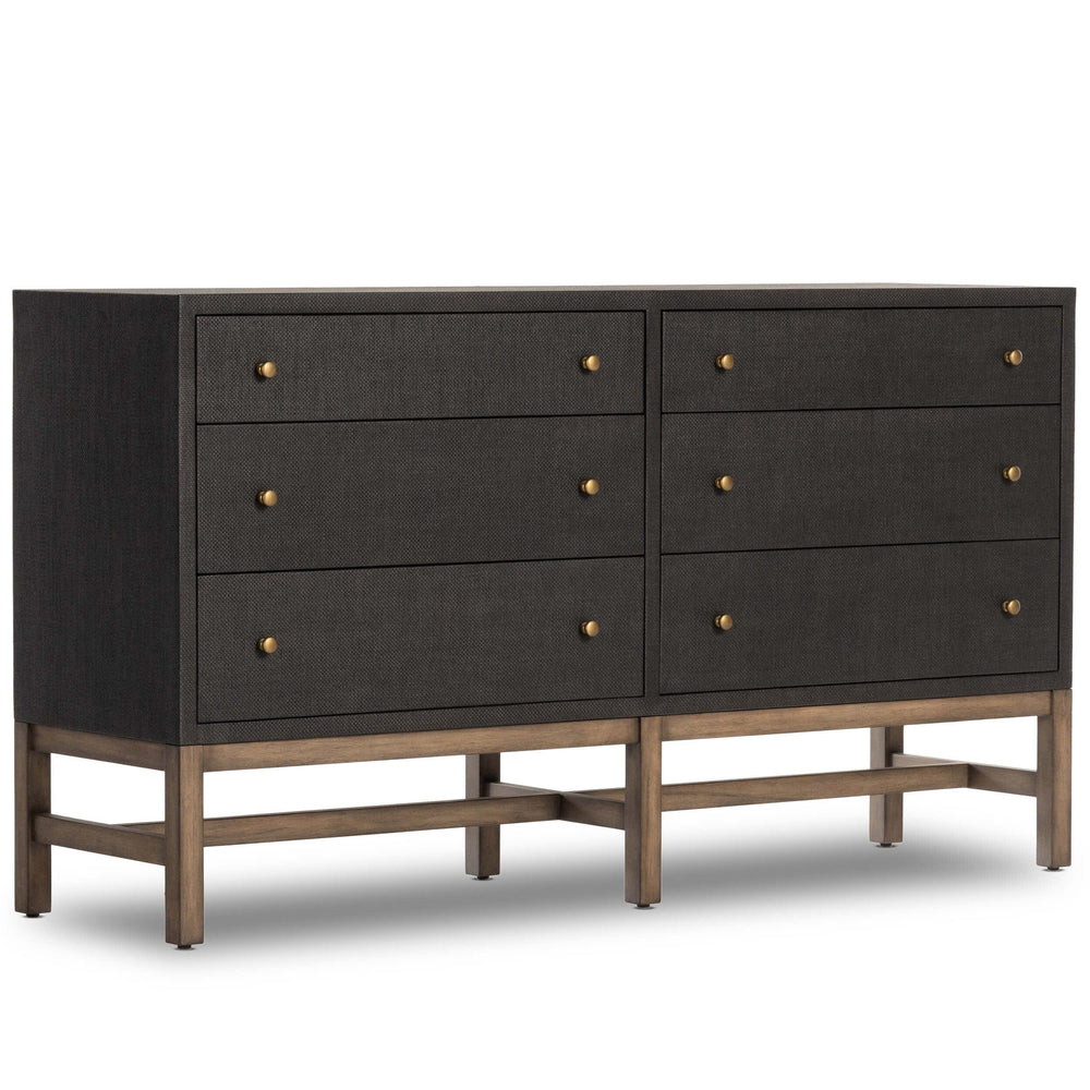 Fiona 6 Drawer Dresser, Black Raffia-Furniture - Storage-High Fashion Home