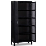 Caprice Tall Cabinet, Black Wash w/Black Cane-Furniture - Storage-High Fashion Home