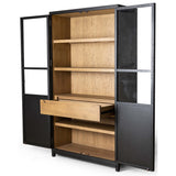 Millie Panel and Glass Door Cabinet, Drifted Matte Black-Furniture - Storage-High Fashion Home