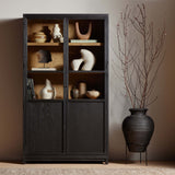 Millie Panel and Glass Door Cabinet, Drifted Matte Black-Furniture - Storage-High Fashion Home