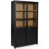 Millie Panel and Glass Door Cabinet, Drifted Matte Black-Furniture - Storage-High Fashion Home