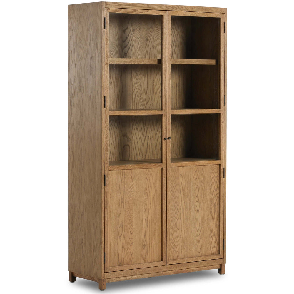 Millie Panel and Glass Door Cabinet, Drifted Oak-Furniture - Storage-High Fashion Home