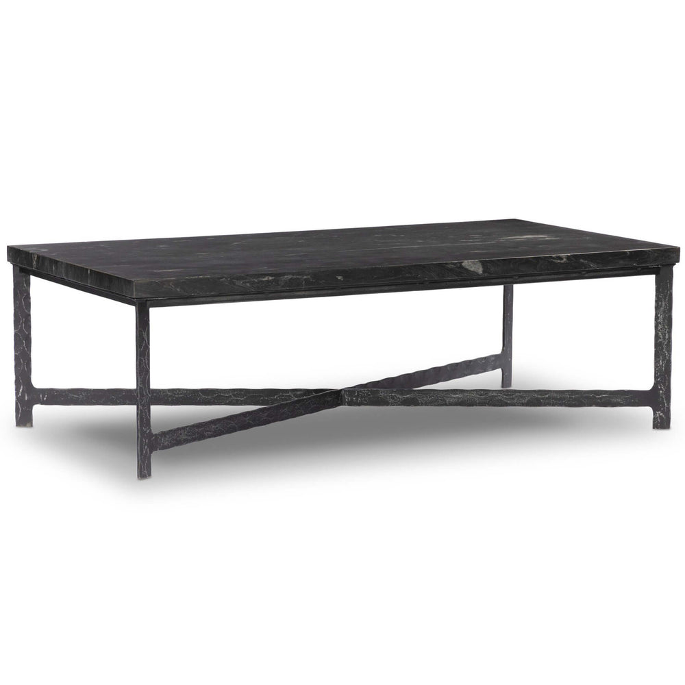 Hammered Iron Coffee Table, Charcoal Marble/Hammered Black