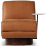 Bronwyn Leather Swivel Chair w/Side Table, Palermo Cognac w/White Marble-Furniture - Chairs-High Fashion Home