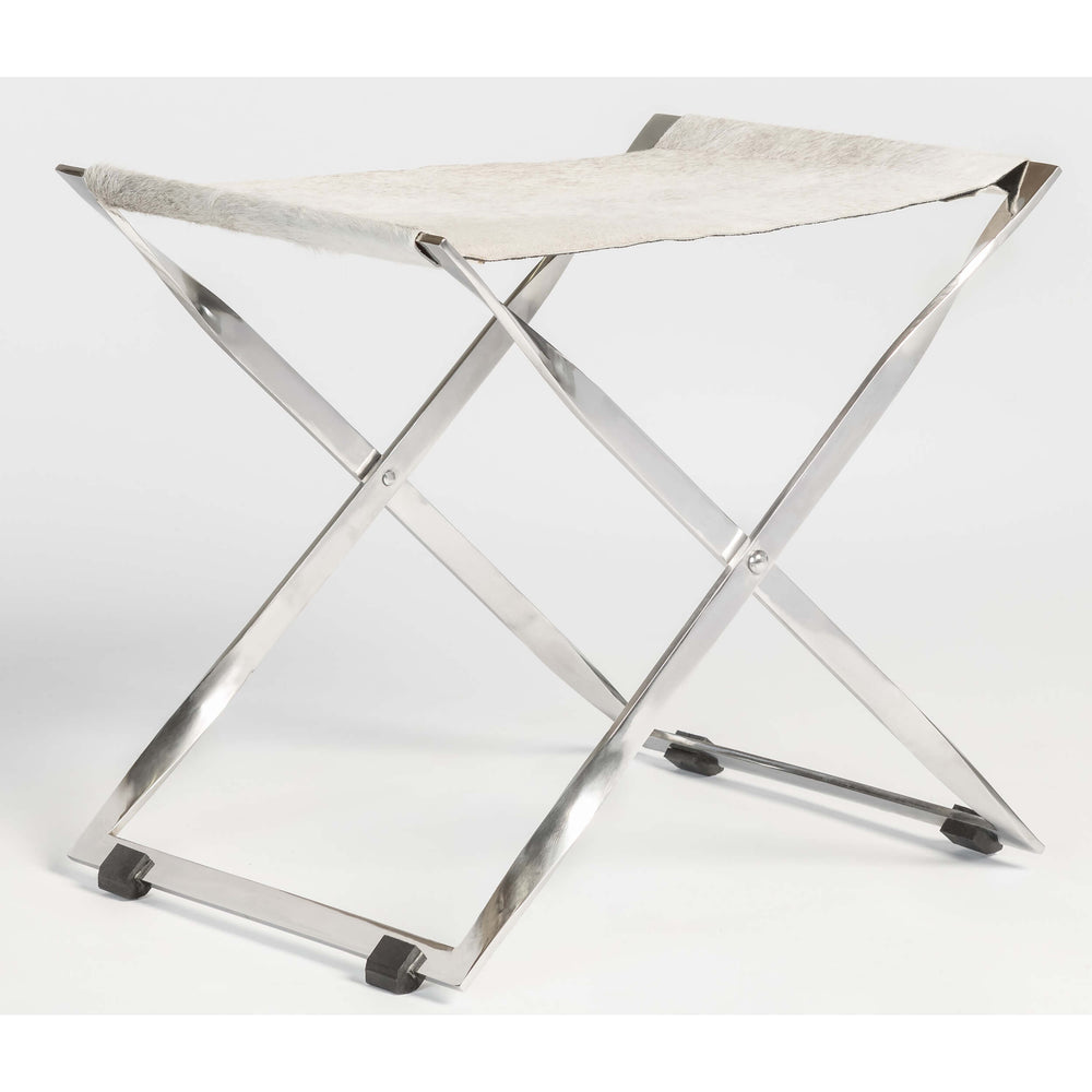 Harper Scissor Ottoman, Frosted Hide/Polished Chrome-Furniture - Benches-High Fashion Home