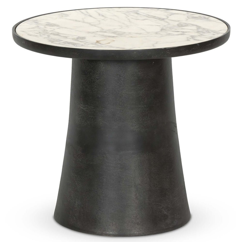 Balboa Outdoor End Table, Veined White Marble-Furniture - Accent Tables-High Fashion Home