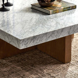 Bellamy Square Coffee Table, White Marble-Furniture - Accent Tables-High Fashion Home