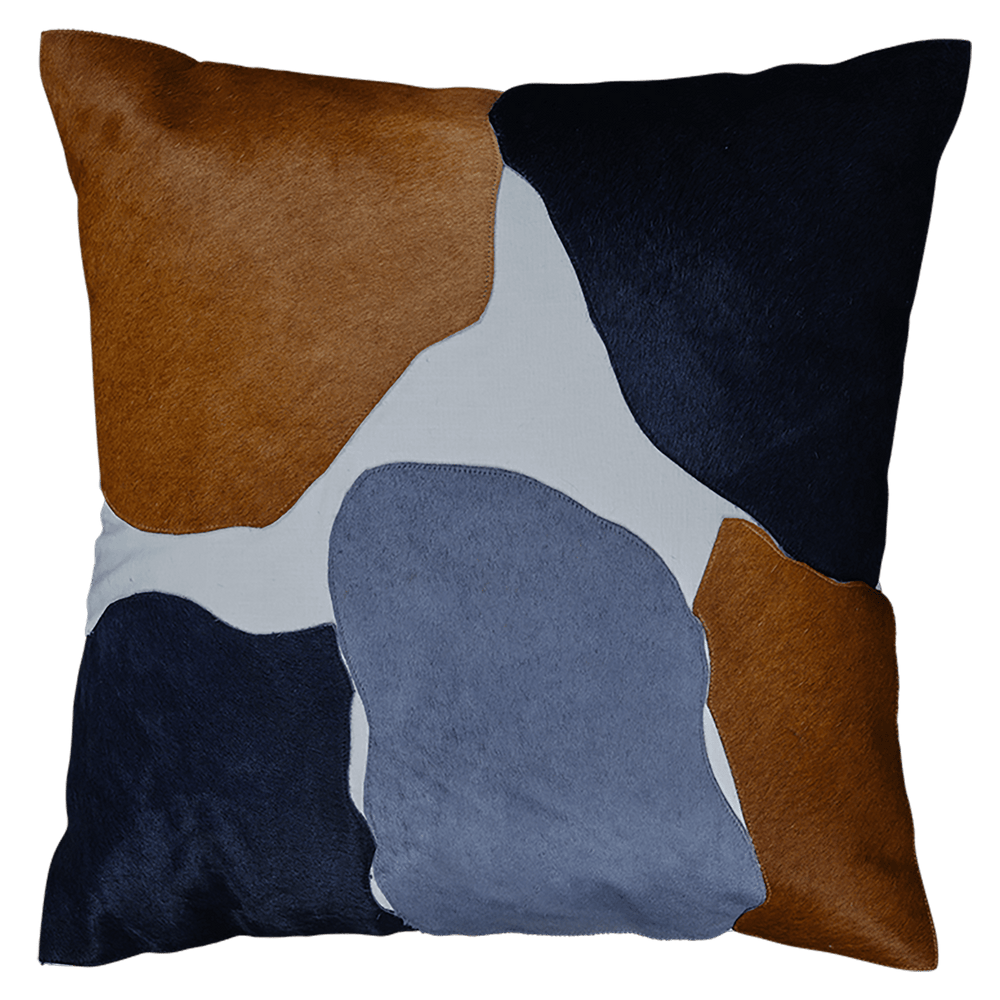 Abstract Hide Patchwork Pillow, Cream/Tan/Navy/Teal-Accessories-High Fashion Home