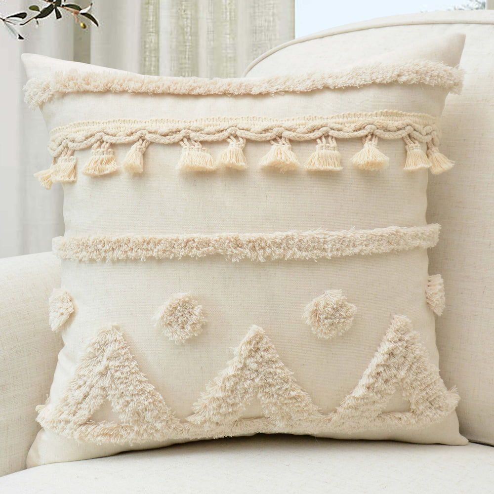 Geometric Tufted Pillow, Natural-Accessories-High Fashion Home