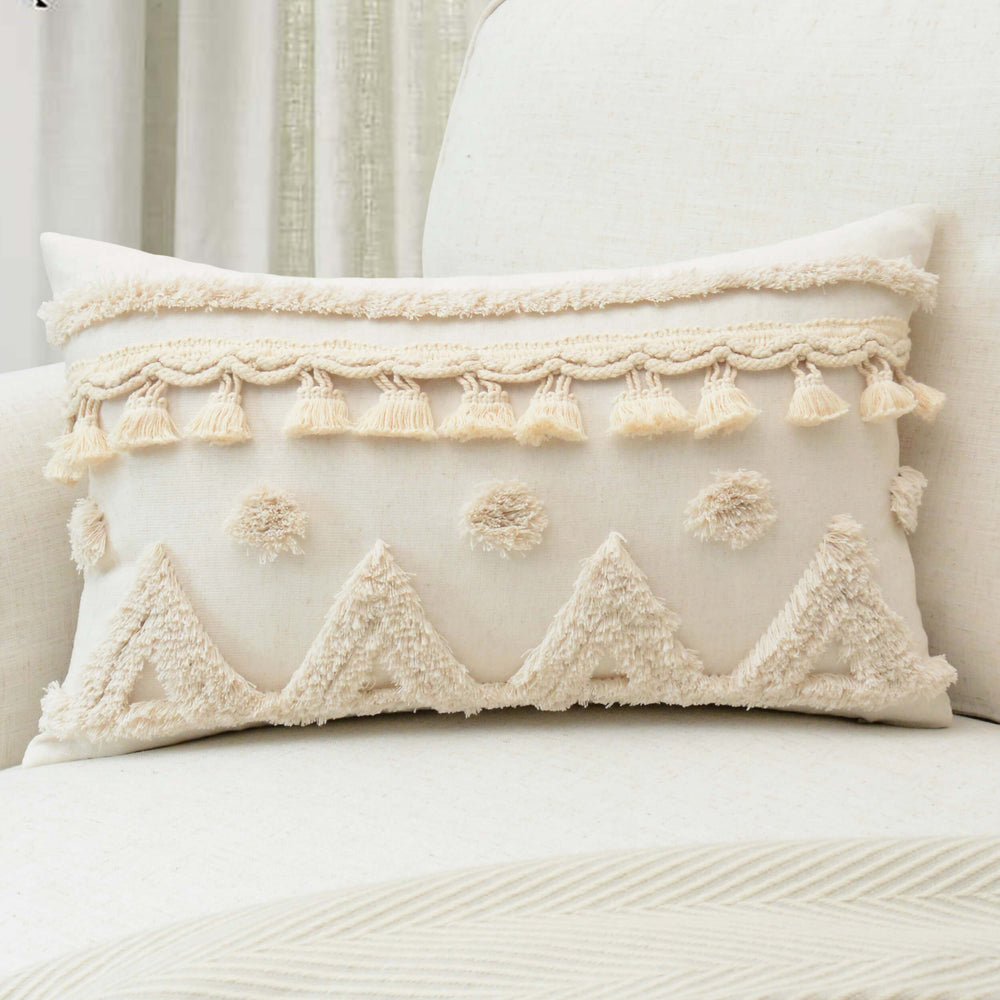 Geometric Tufted Lumbar Pillow, Natural-Accessories-High Fashion Home