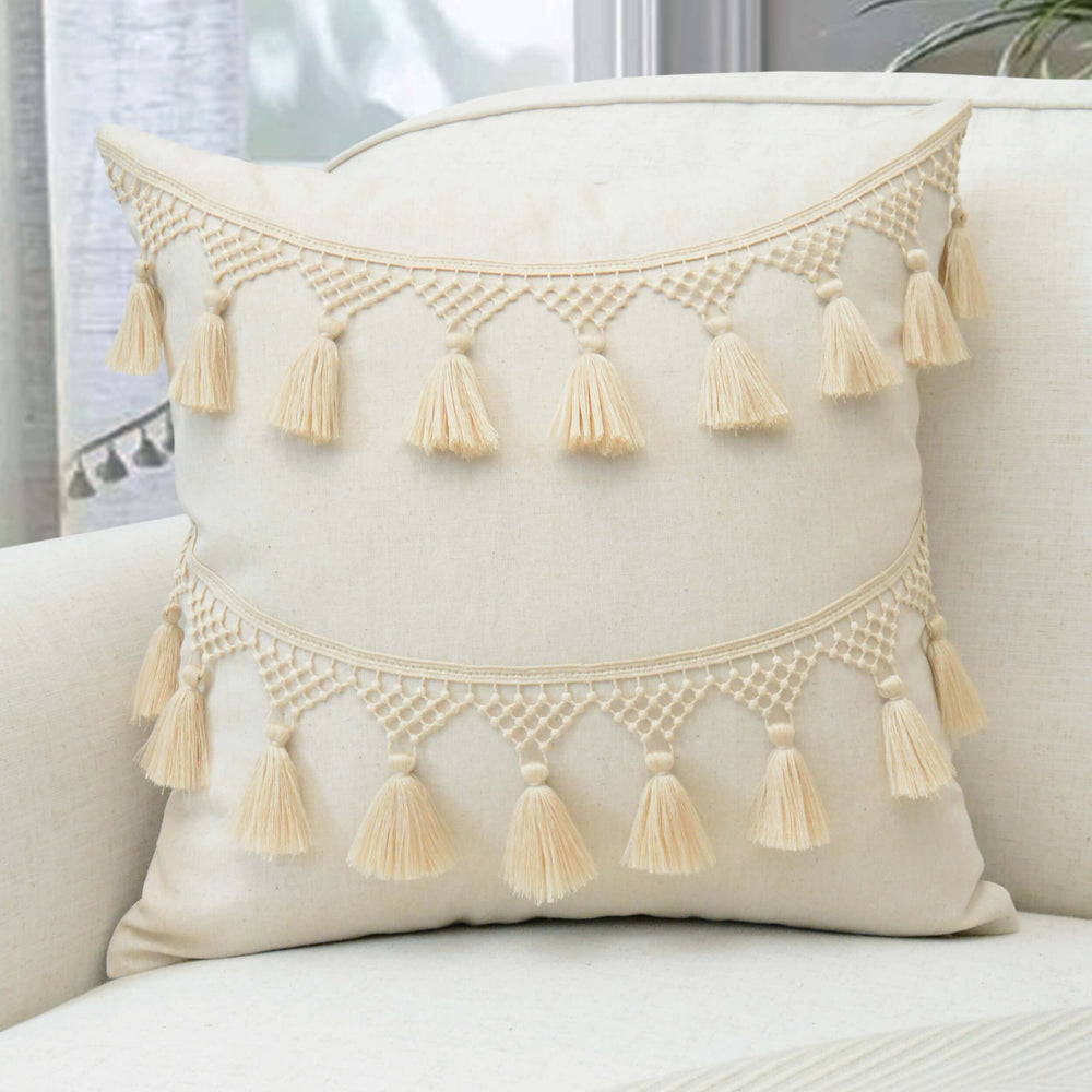 Tassel Trim Pillow-Accessories-High Fashion Home