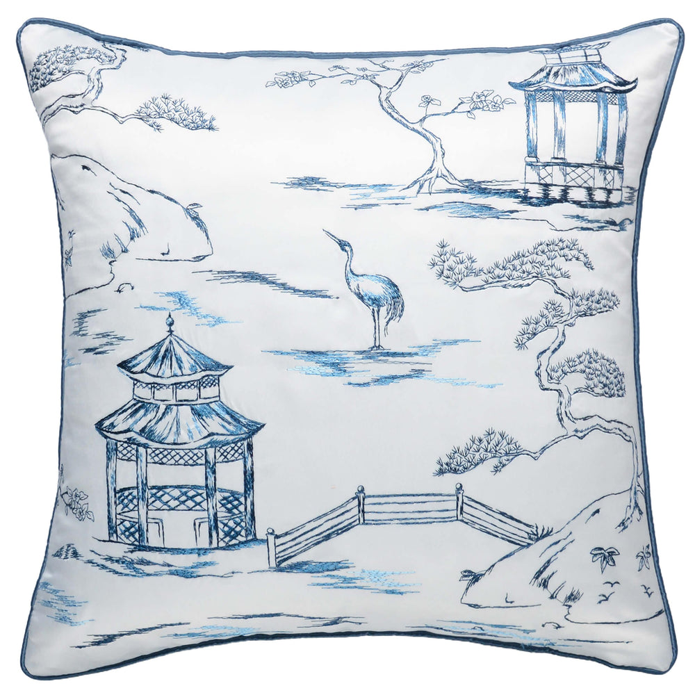 Porcelain Pavilion Imitation Silk Pillow-Accessories-High Fashion Home