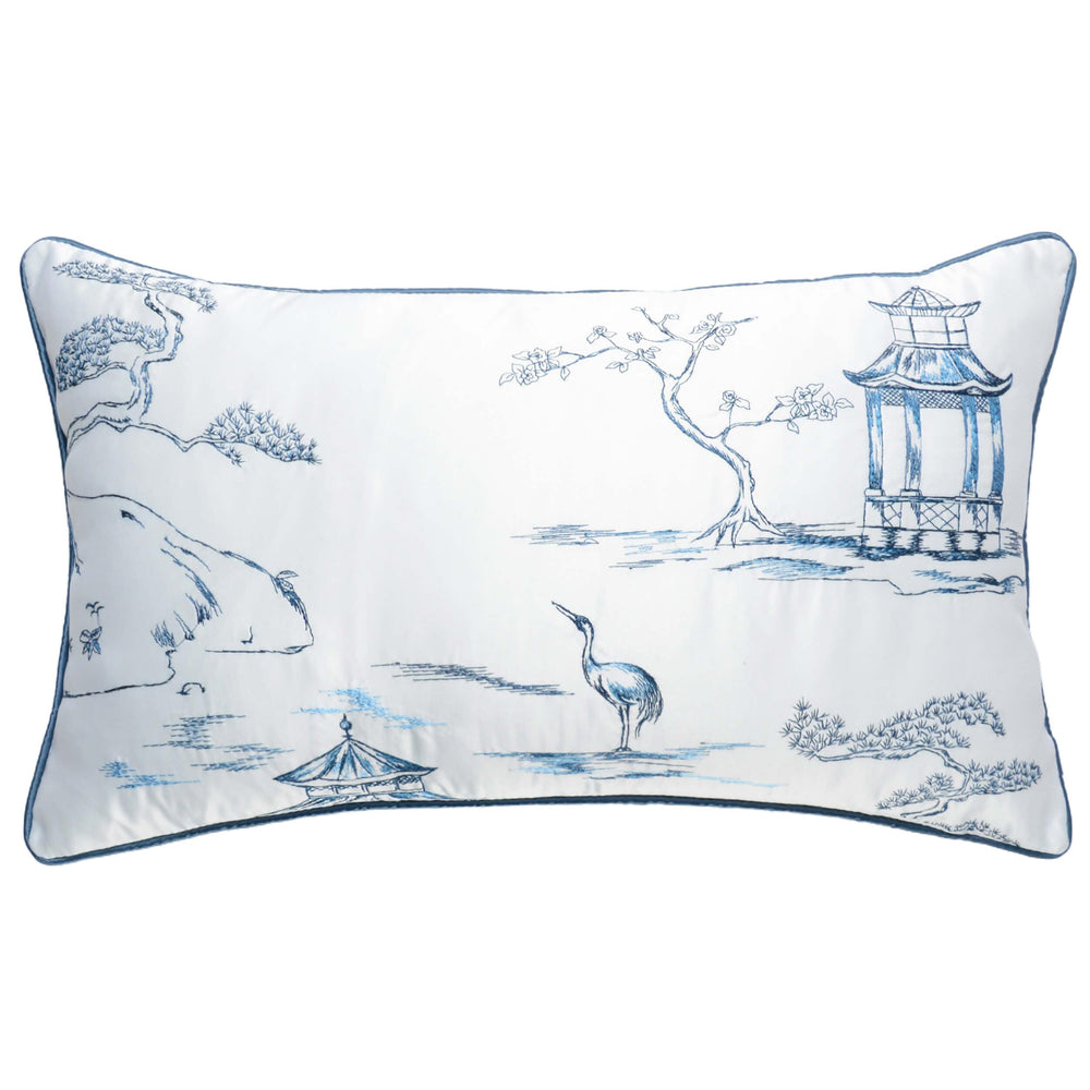 Porcelain Pavilion Imitation Silk Lumbar Pillow-Accessories-High Fashion Home