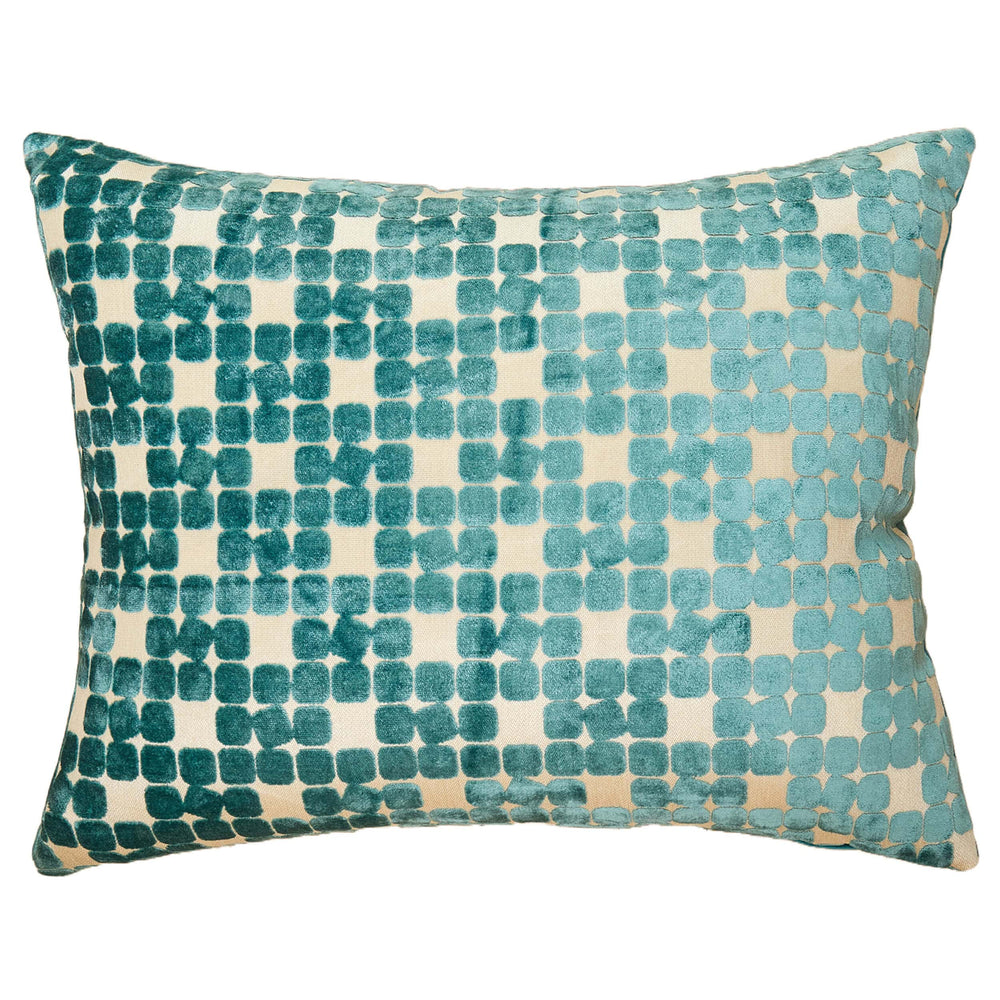 Teal Checkered Lumbar Pillow-Accessories-High Fashion Home