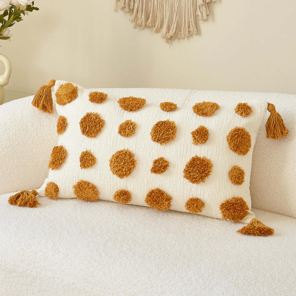 Orange Dot Tufted Lumbar Pillow-Accessories-High Fashion Home