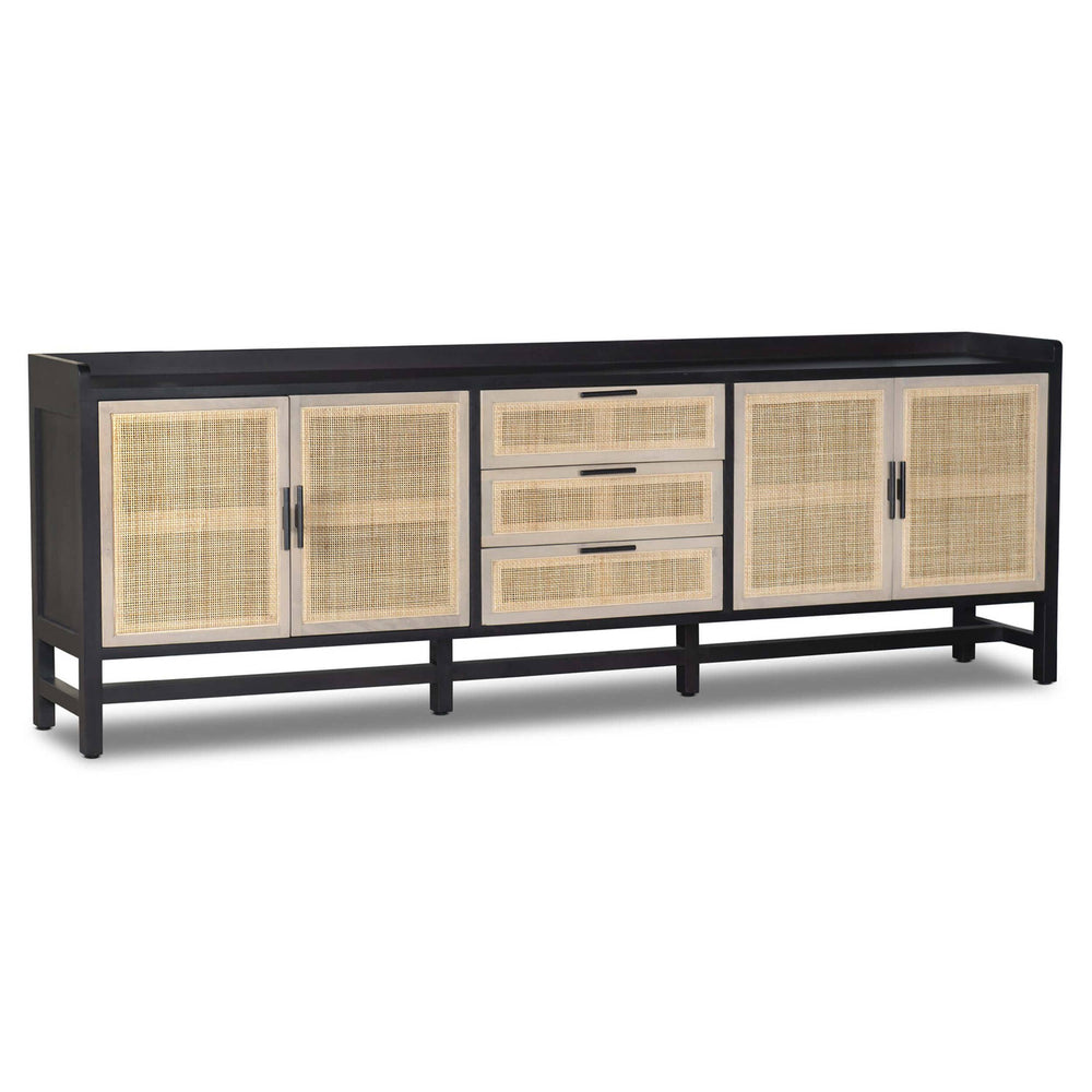 Caprice 96" Sideboard, Black Wash w/Natural Cane-Furniture - Storage-High Fashion Home