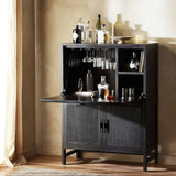 Caprice Bar Cabinet, Black Wash w/Black Cane-Furniture - Storage-High Fashion Home