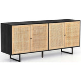 Carmel 4 Door Sideboard, Black Wash/Cane Natural-Furniture - Storage-High Fashion Home