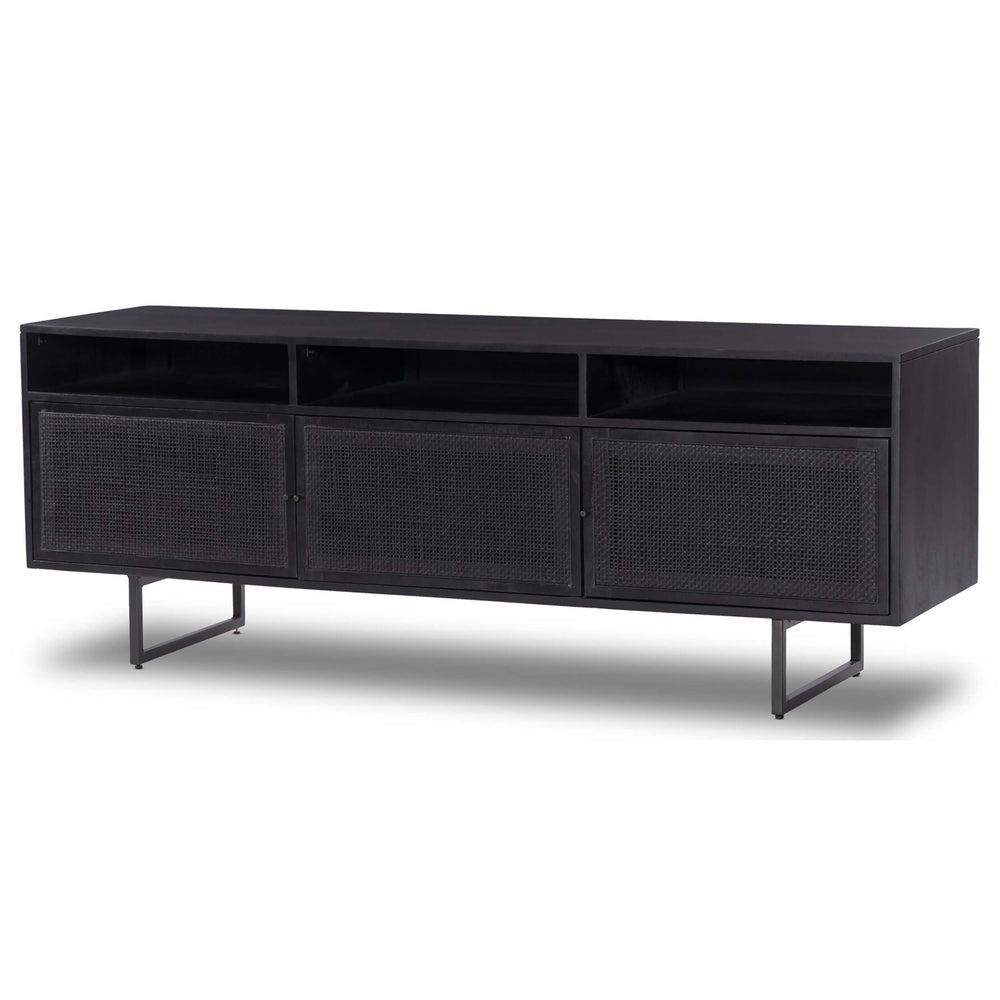 Carmel Media Console, Black Wash w/ Black Cane-Furniture - Storage-High Fashion Home