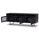 Carmel Media Console, Black Wash w/ Black Cane-Furniture - Storage-High Fashion Home