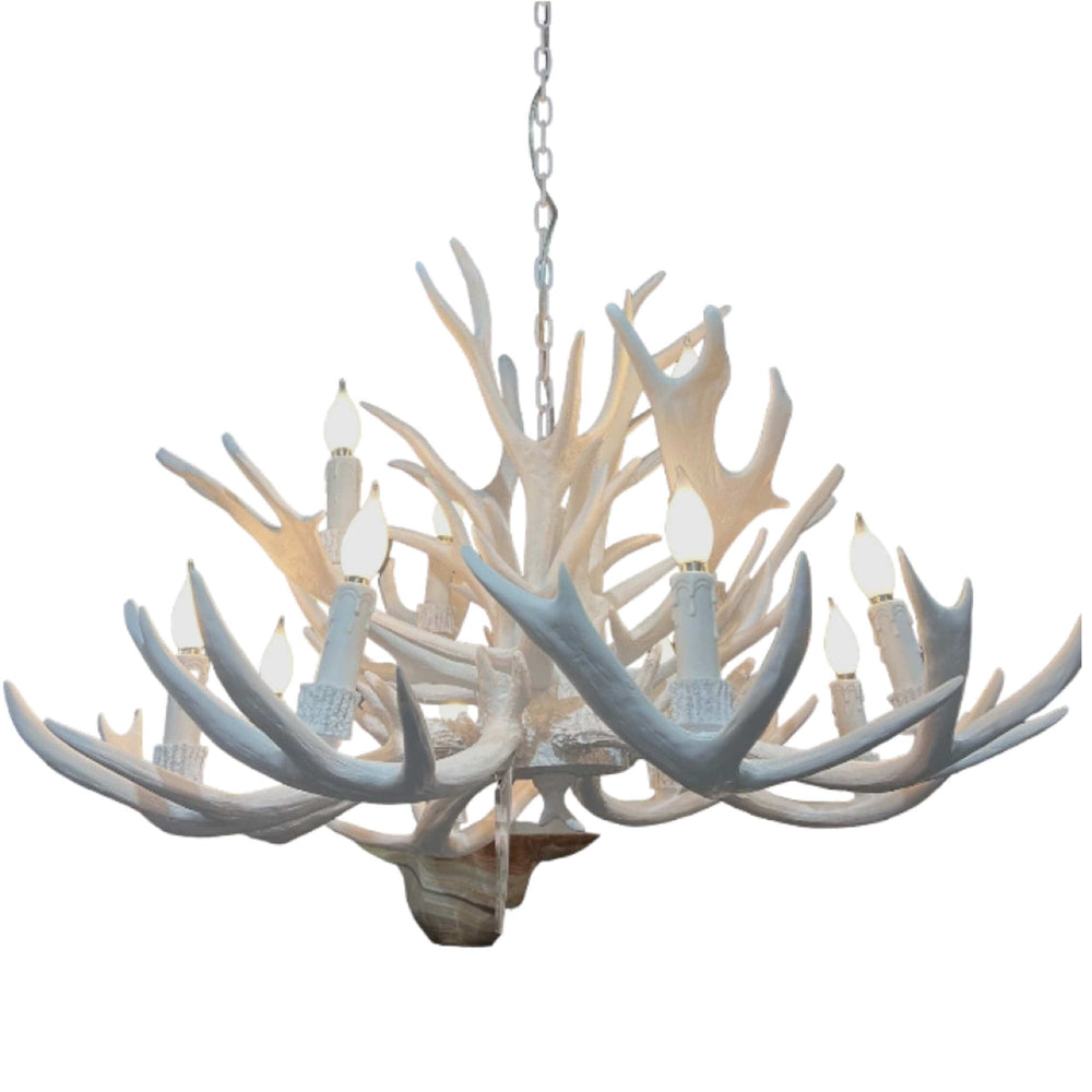 Faux Antler 8+4 Light Chandelier, White