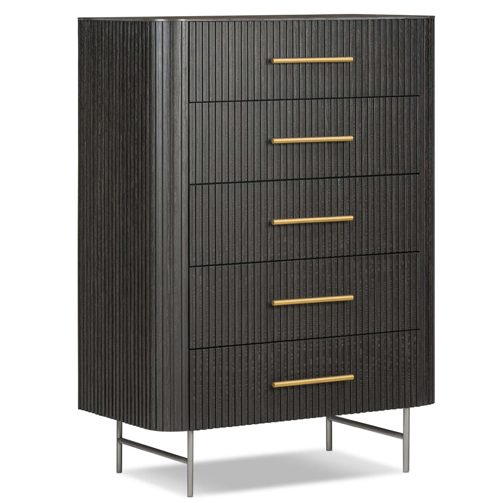 Fletcher 5 Drawer Dresser, Distressed Black-Furniture - Storage-High Fashion Home