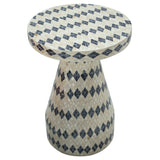 Halio Checkered Side Table, Cream/Blue-Furniture - Accent Tables-High Fashion Home