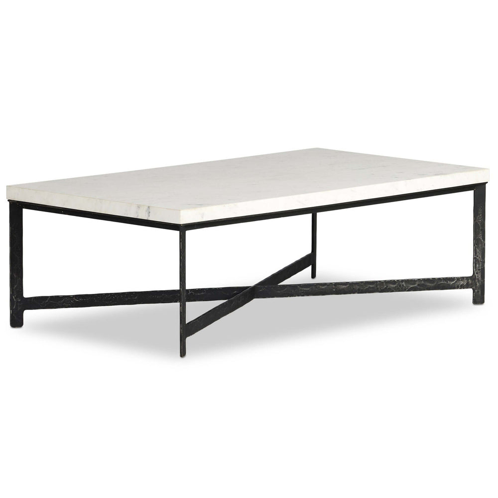 Hammered Iron Coffee Table, White Marble-Furniture - Accent Tables-High Fashion Home