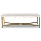 Hammered Iron Coffee Table, White Marble/Hammered Antique Brass