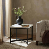 Hammered Iron End Table, White Marble-Furniture - Accent Tables-High Fashion Home