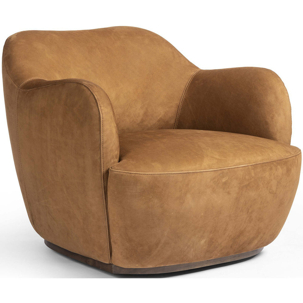 Julius Leather Swivel Chair, Nubuck Cognac-Furniture - Chairs-High Fashion Home