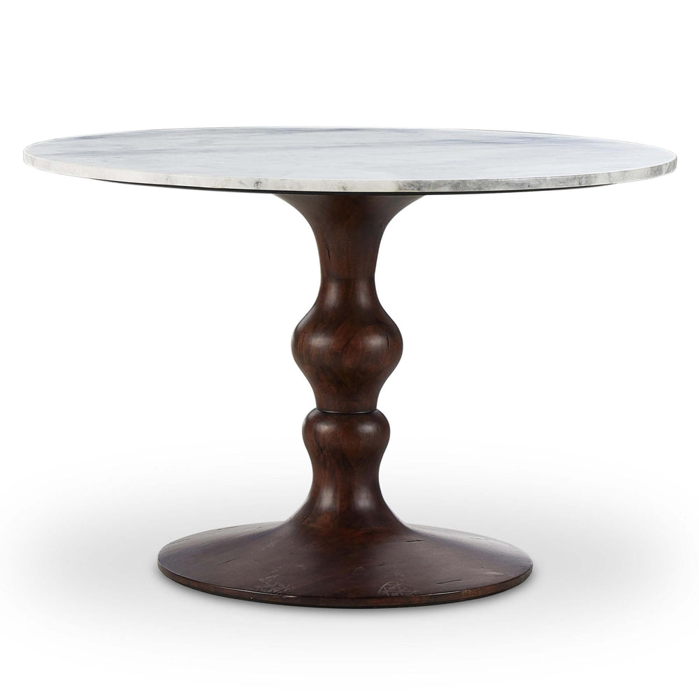 Kestrel Round Dining Table, White Marble/Dark Brown