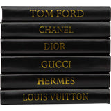 Black Leather Stack of Books, Designer Names-Accessories-High Fashion Home