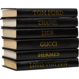 Black Leather Stack of Books, Designer Names-Accessories-High Fashion Home