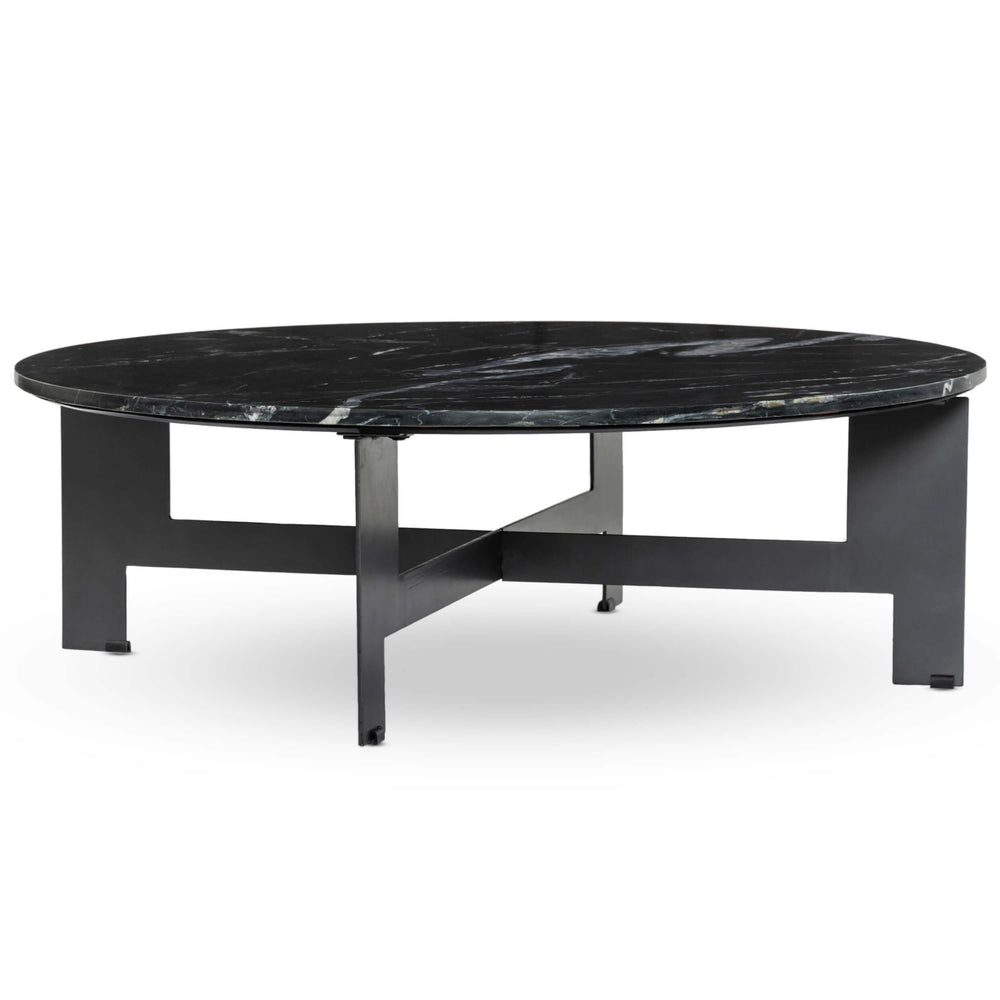 Marble Round Coffee Table, Black-Furniture - Accent Tables-High Fashion Home