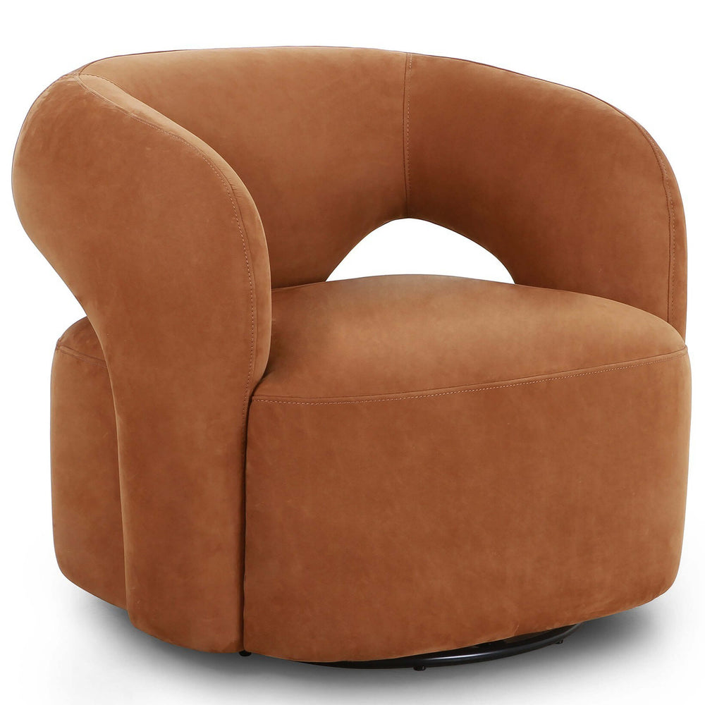 Mazie Leather Swivel Chair, Nubuck Cognac-Furniture - Chairs-High Fashion Home