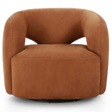 Mazie Leather Swivel Chair, Nubuck Cognac-Furniture - Chairs-High Fashion Home