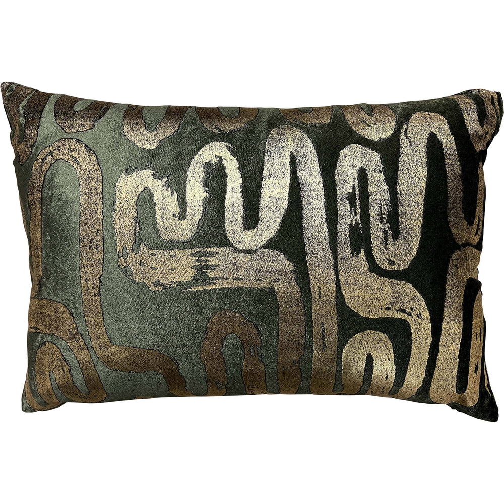 Mila Circular Abstract Lumbar Pillow, Olive/Gold