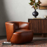 Mila Leather Swivel Chair, Riviera Cognac-Furniture - Chairs-High Fashion Home