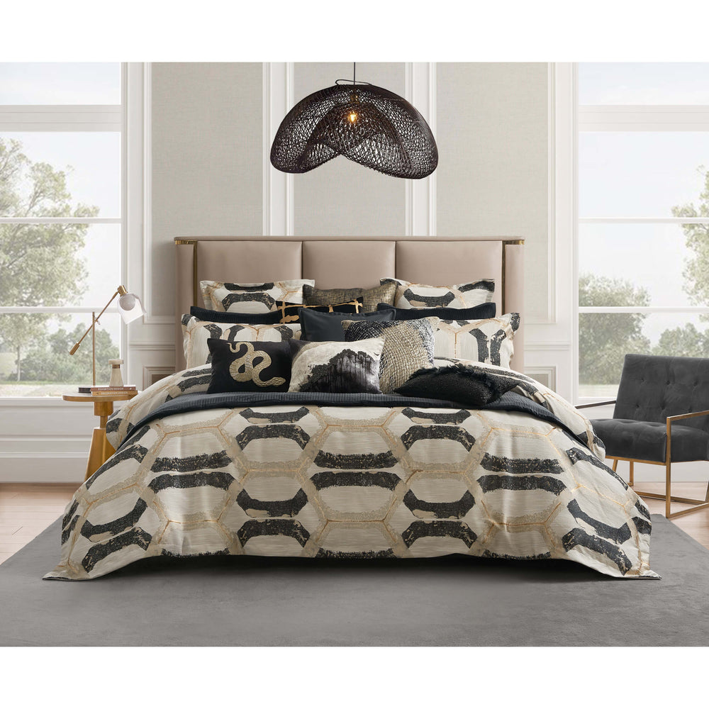 Noir Duvet Set, Black Geometric-Accessories-High Fashion Home