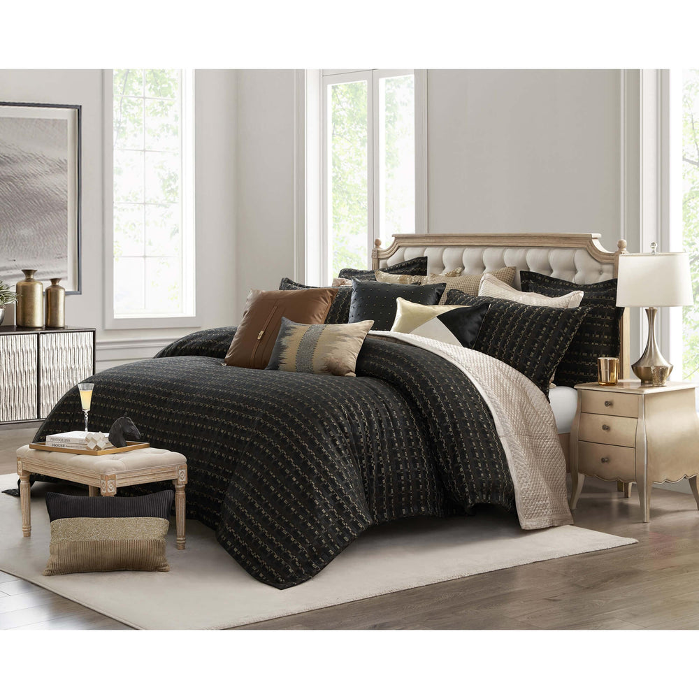 Onyx Duvet Set, Black Striped-Accessories-High Fashion Home